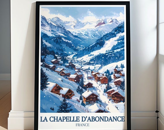 La Chapelle Dabondance Art Poster Dents Du Midi Val Dabondance Retro Skiing Wall Art La Chapelle Dabondance French Alps Ski Poster