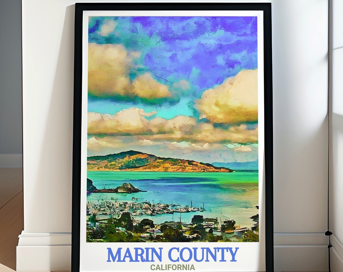 Sausalito Bay View Across the Water Marin County Travel Poster