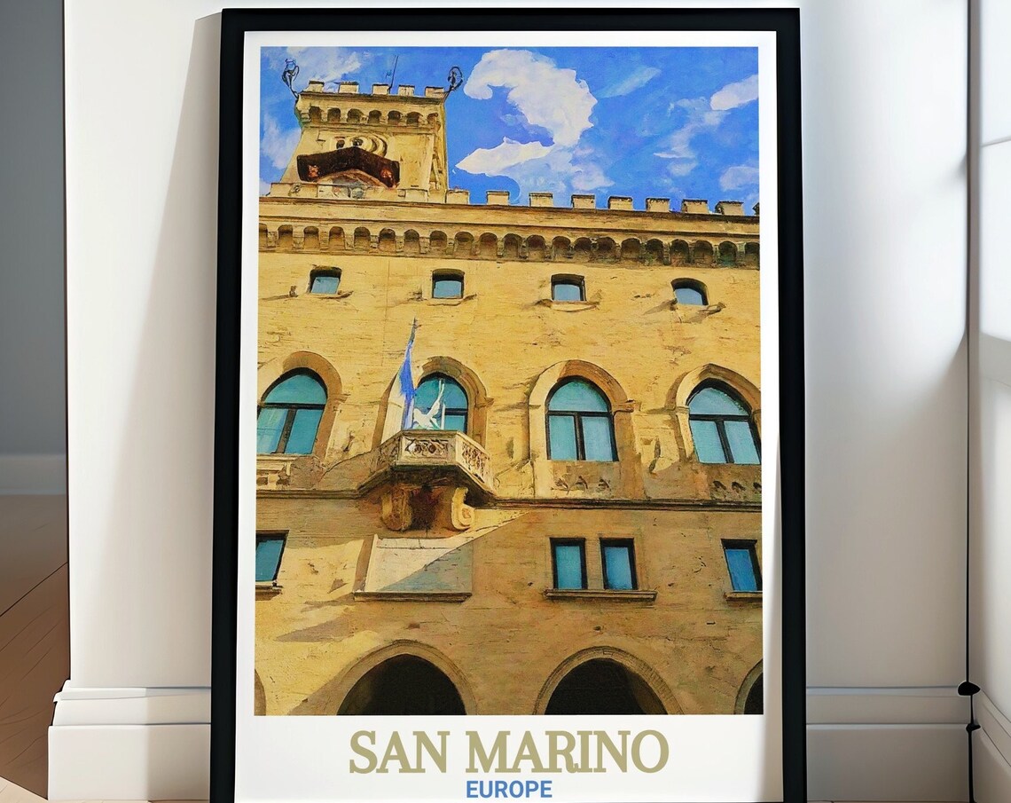 San Marino Europe Palazzo Pubblico Historic Palace Travel Poster