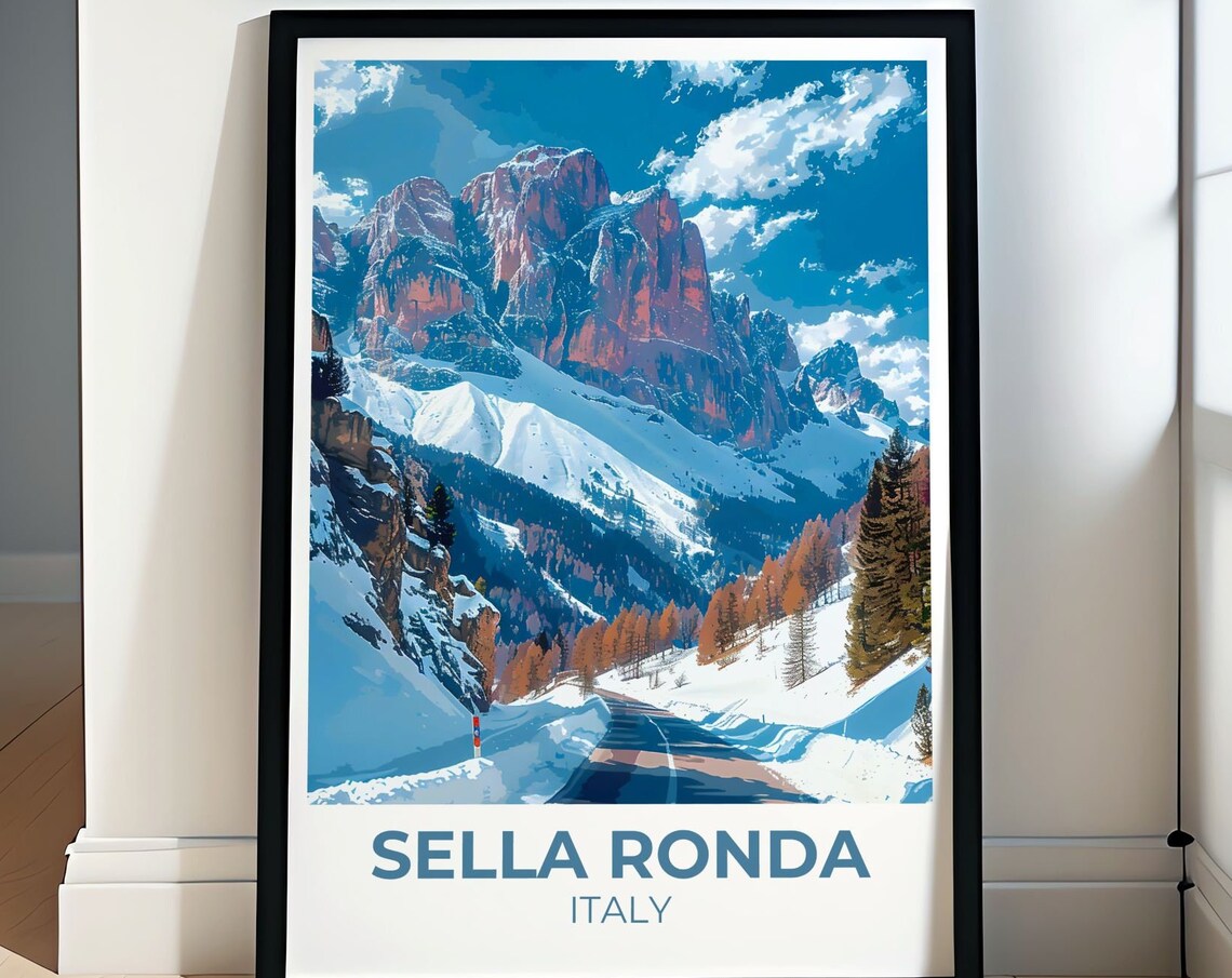 Sella Ronda Italy Snowy Alpine Road Dolomites Peaks Travel Poster