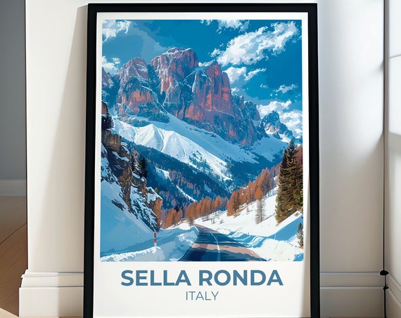 Sella Ronda Ski Adventure Vintage Italian Alps Poster Italian Dolomites Retro Ski Scene Artistic Print