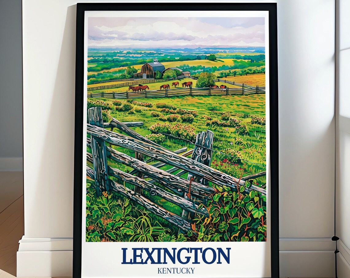 Lexington Kentucky Bluegrass Horse Farm Paddock Barn Travel Poster
