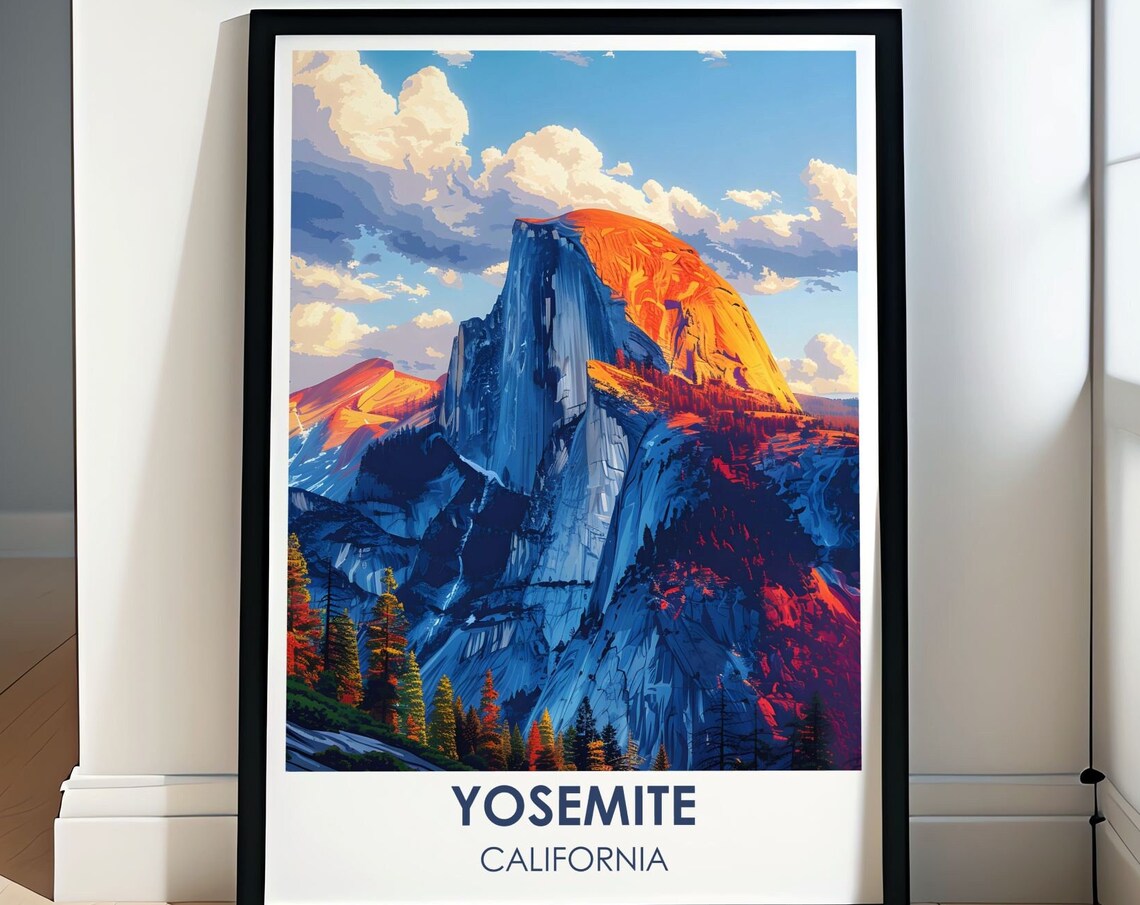 Yosemite Half Dome Sunset Fiery Orange Glow Granite Peak Poster
