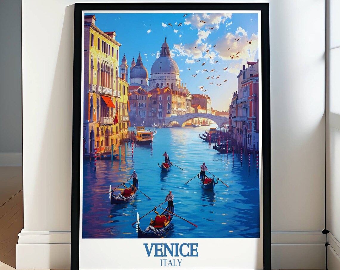 Venice Italy Grand Canal Gondolas Salute Basilica Golden Poster