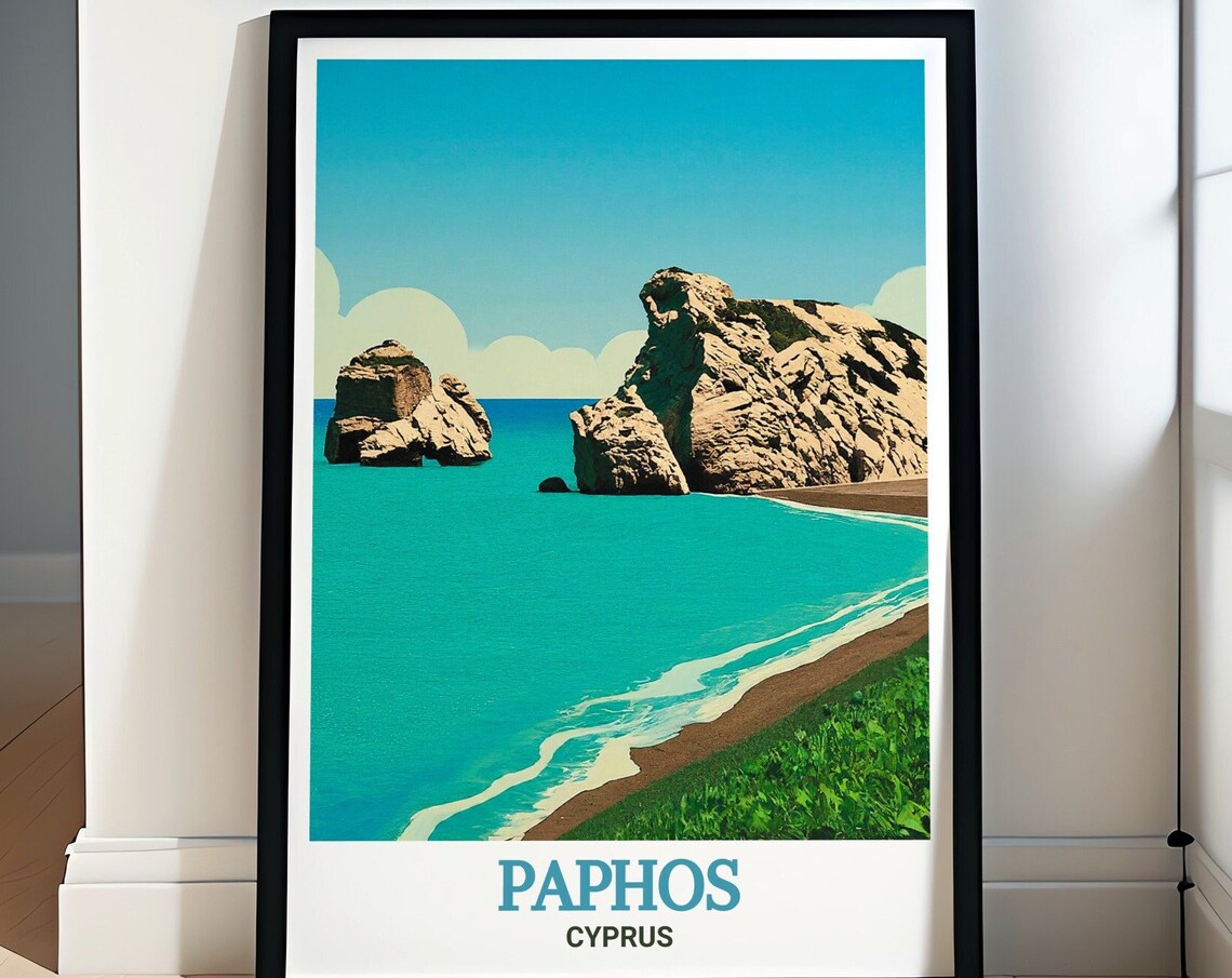 Paphos Cyprus Aphrodites Rock Turquoise Sea Cliffs Beach Poster