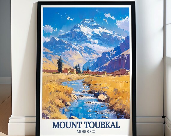 Mount Toubkal Art High Atlas Mountains And Berber Villages Art Print Atlas Mountain Print Mount Toubkal Poster