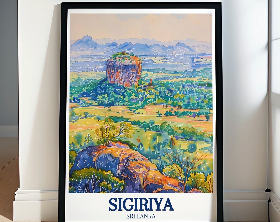 Sigiriya Rock Distant Watercolor Jungle View Sri Lanka Poster