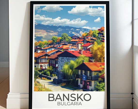 Bansko Ski Resort Retro Ski Travel Poster