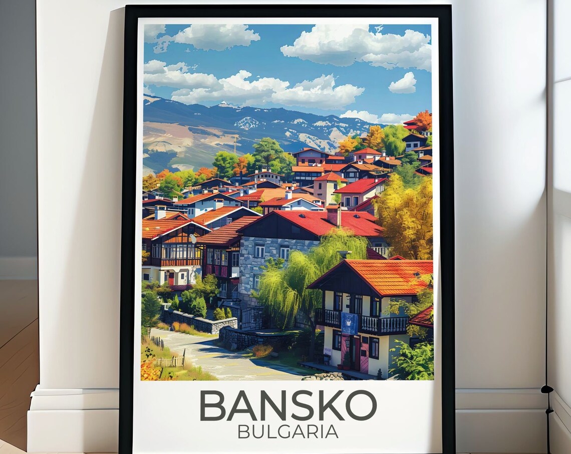 Bansko Ski Resort Retro Ski Travel Poster