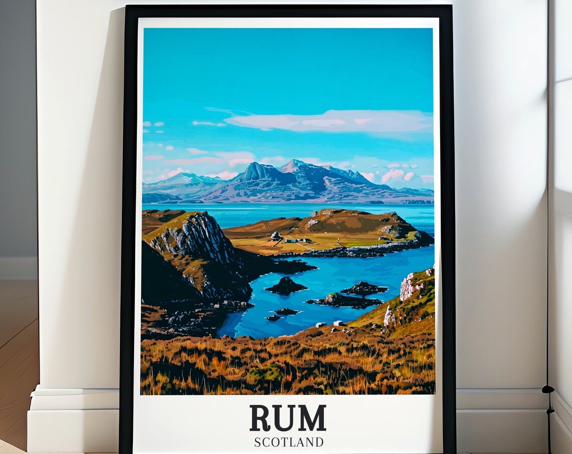Isle of Rum Cuillin Mountains Sea View Scotland Travel Poster