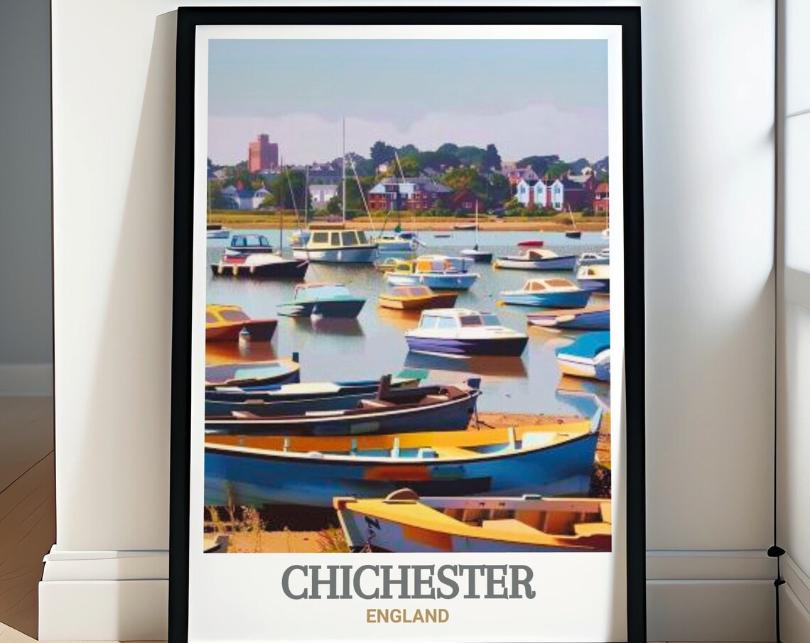 Chichester England Harbour Boats Colorful Marina Scene Poster