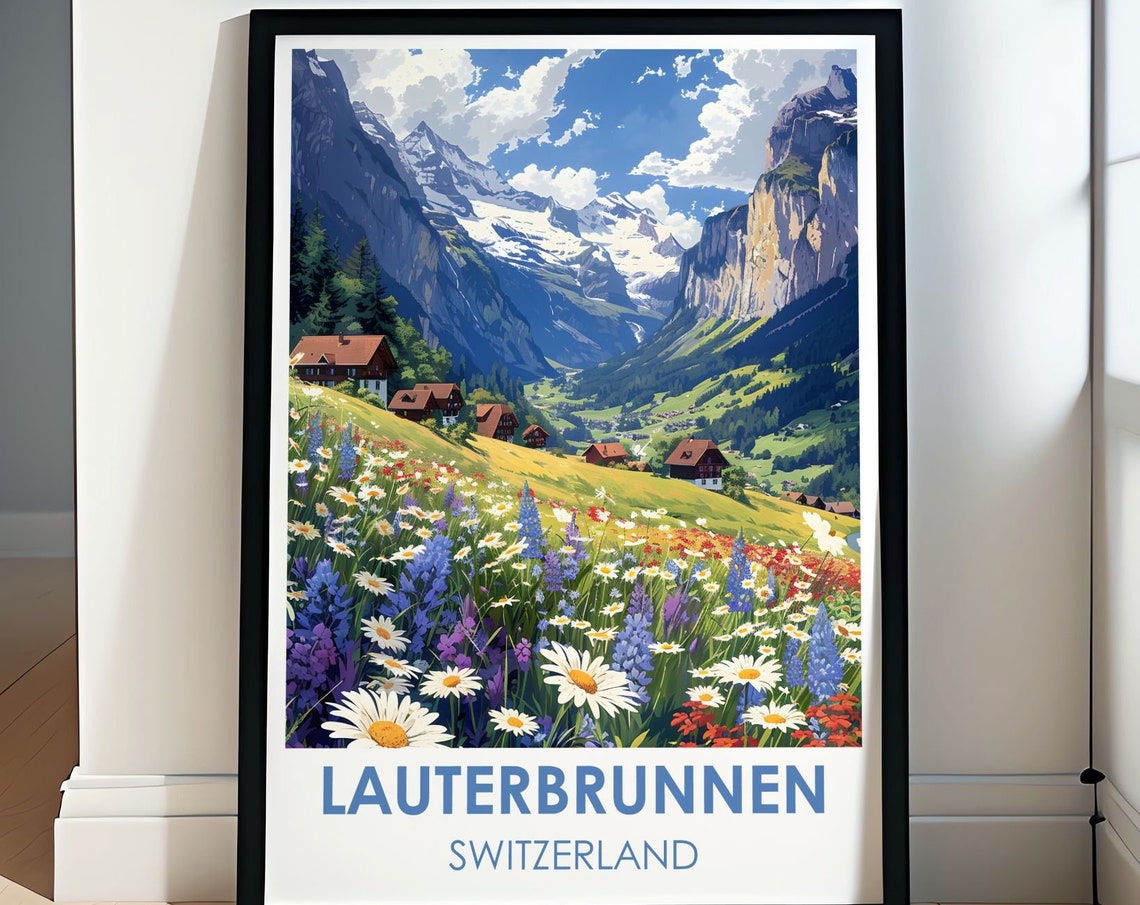 Lauterbrunnen Valley Poster Lauterbrunnen Photo Wall Art Lauterbrunnen Print A Colorful Print Of Swiss Magnificence