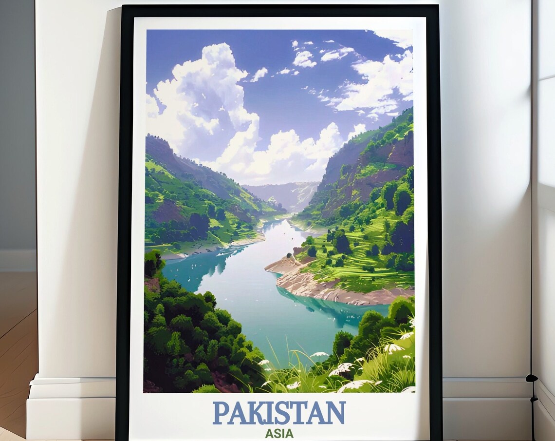 Jhelum River Pakistan Green Valley Gorge in Soft Light Poster