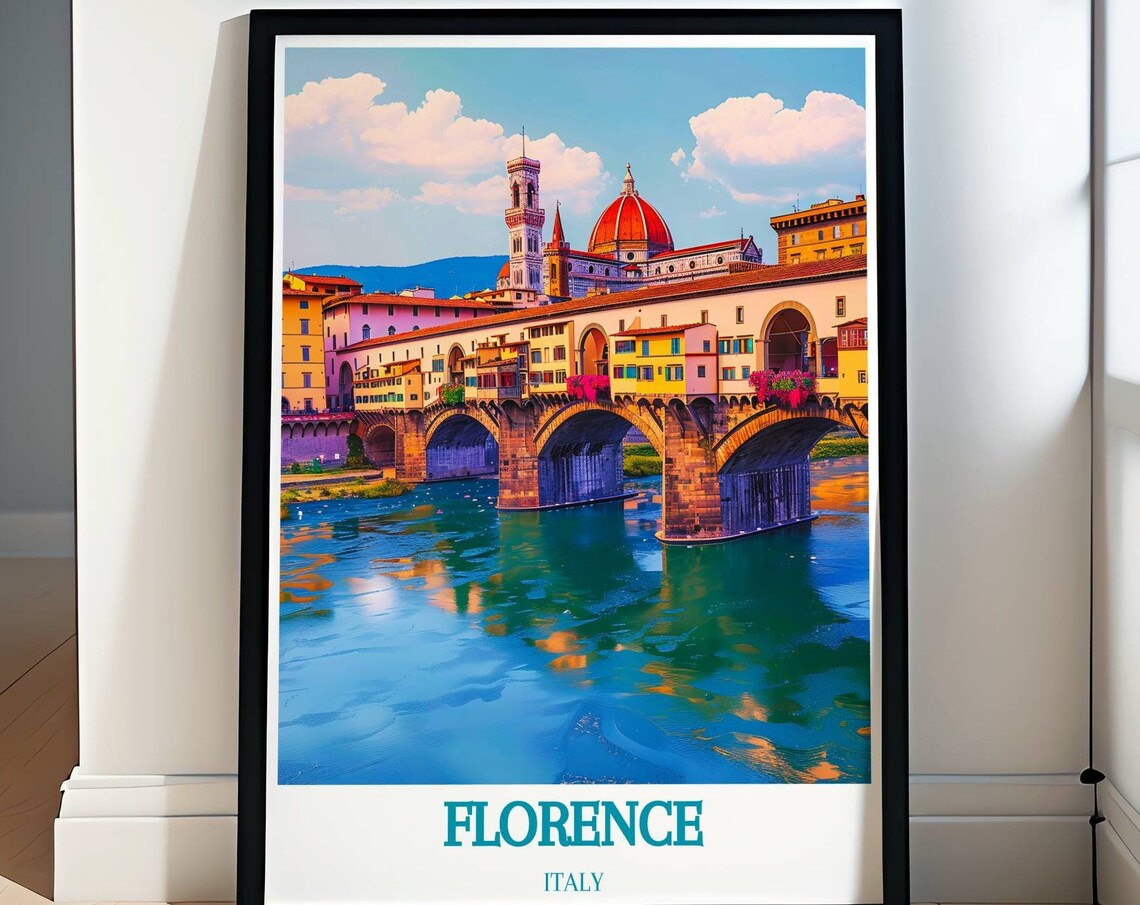 Historic Florence Ponte Vecchio Bridge and Duomo Travel Poster