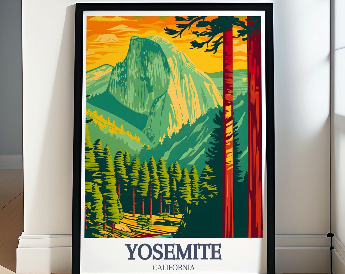 Yosemite California Half Dome Retro Bold Forest Travel Poster