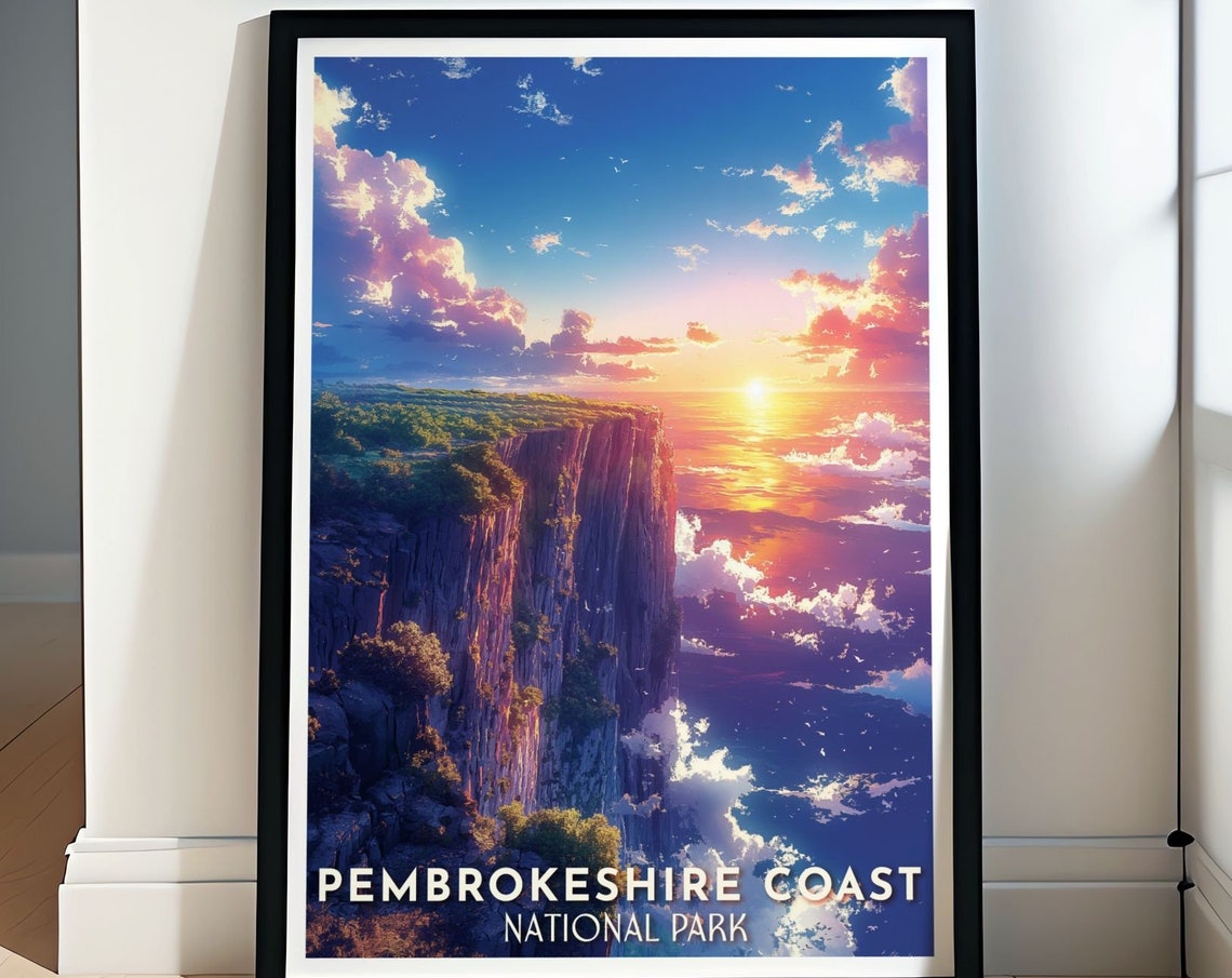 Pembrokeshire Coast National Park Sunset Cliffs Travel Poster