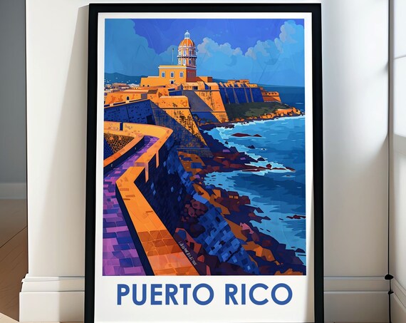 Puerto Rico El Morro Fortress Sunset Ocean Historic Citadel Travel Poster