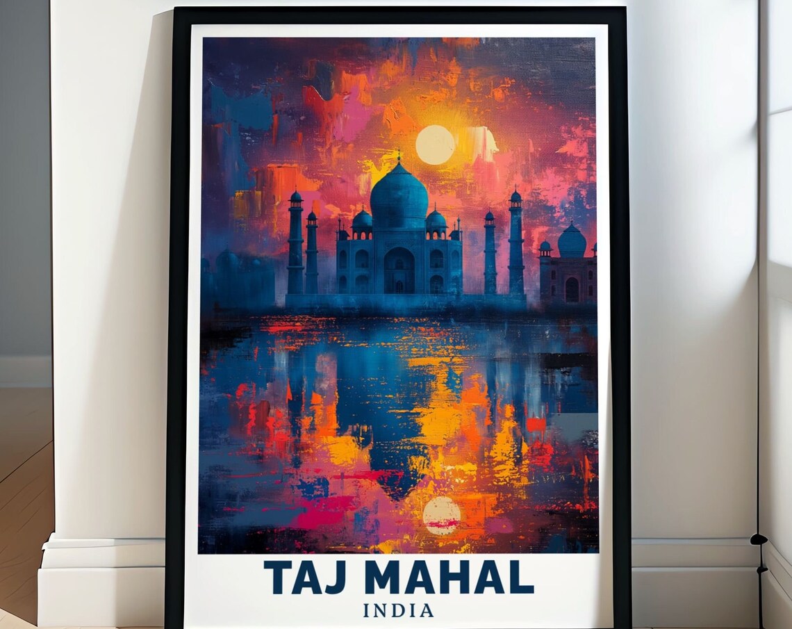 Taj Mahal India Sunset Silhouette Over Reflecting Water Poster