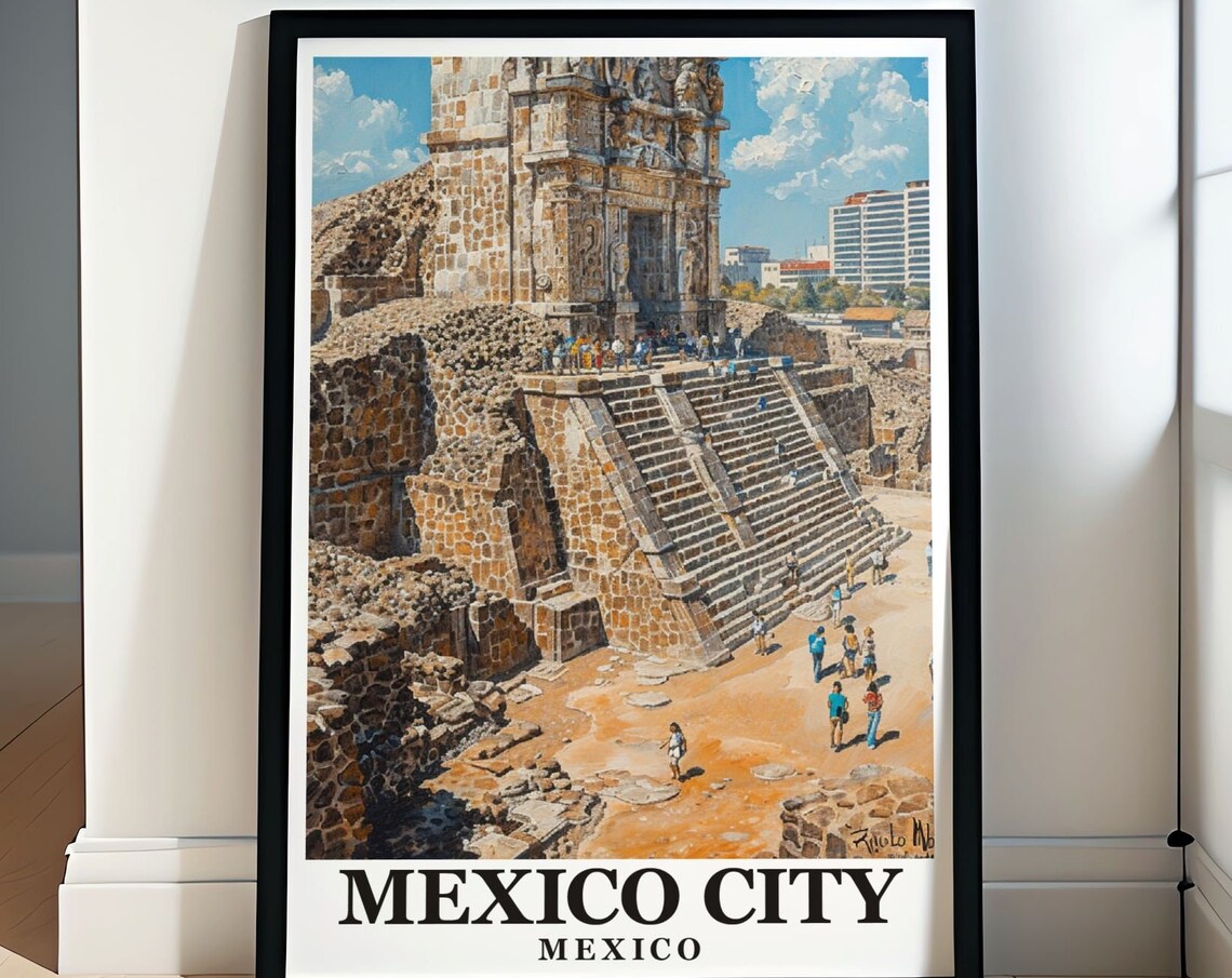 Templo Mayor Aztec Ruins with Tourists in Mexico City Mexico Poster