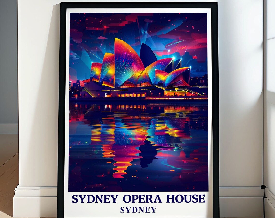 Sydney Opera House Neon Night Lights Vivid Sail Glow Travel Poster