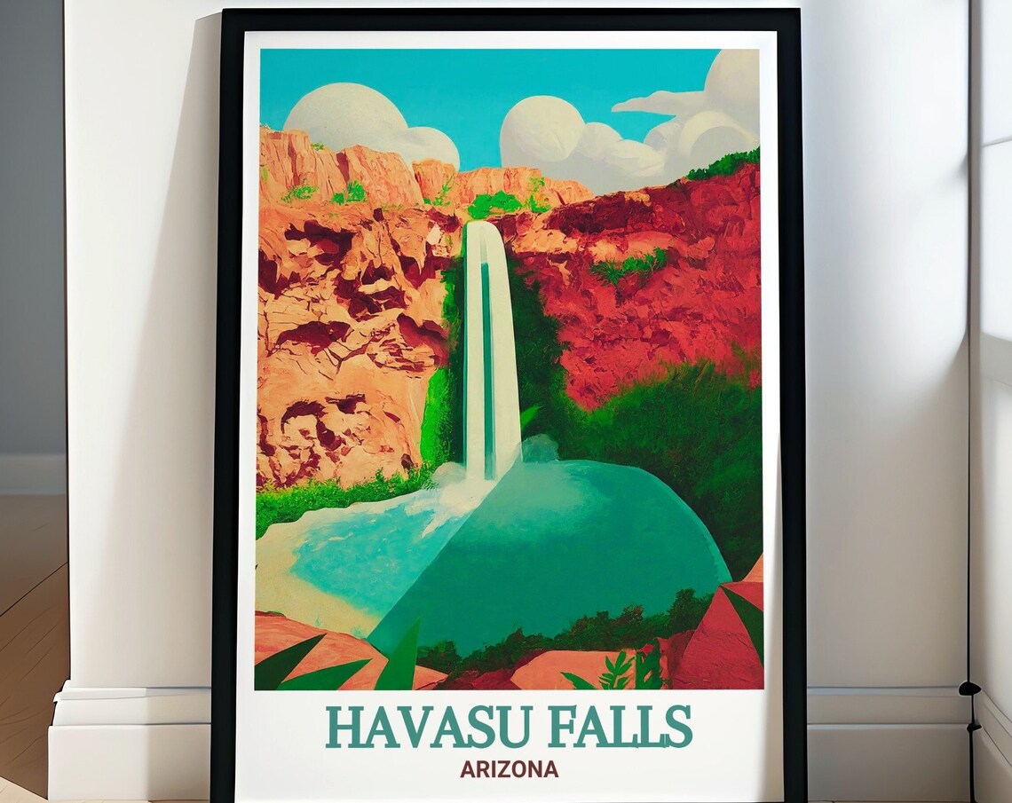 Havasu Falls Arizona Red Rocks Waterfall Canyon Vintage Travel Poster