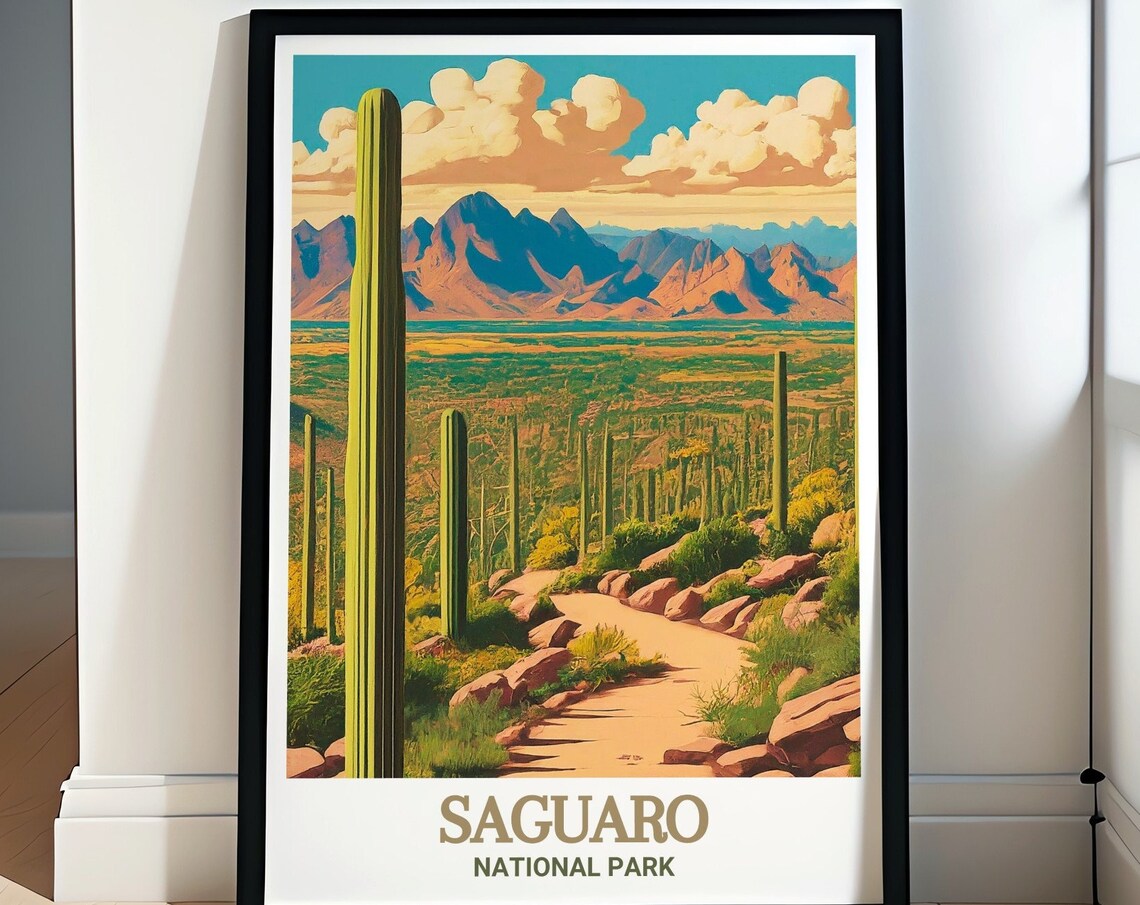 Saguaro National Park Desert Trail Cactus Mountain Vista Poster