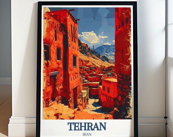 Tehran Print Tehran Poster Abyaneh Village And Karkas Mountains Poster Abyaneh Village And Karkas Mountains In Fine Line Art