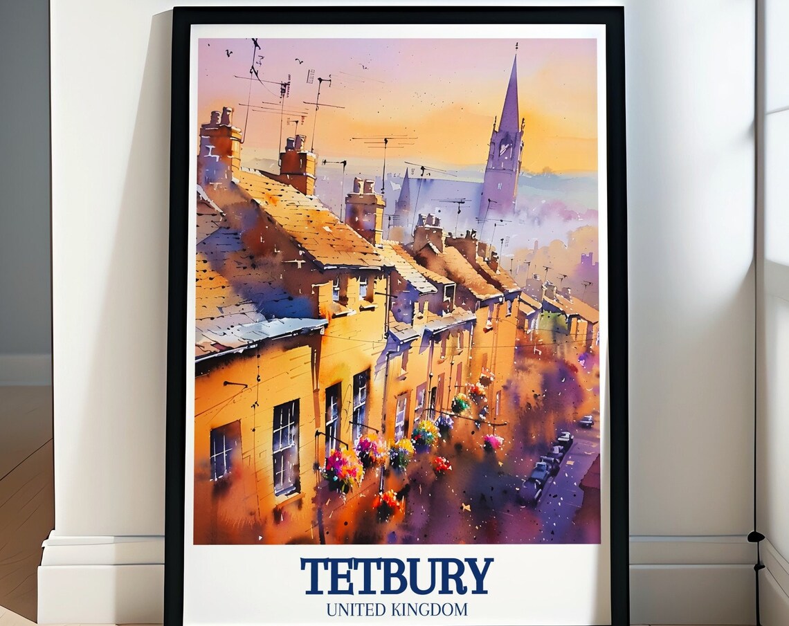 Tetbury Sunset Rooftops Watercolor Cotswold Village England Poster
