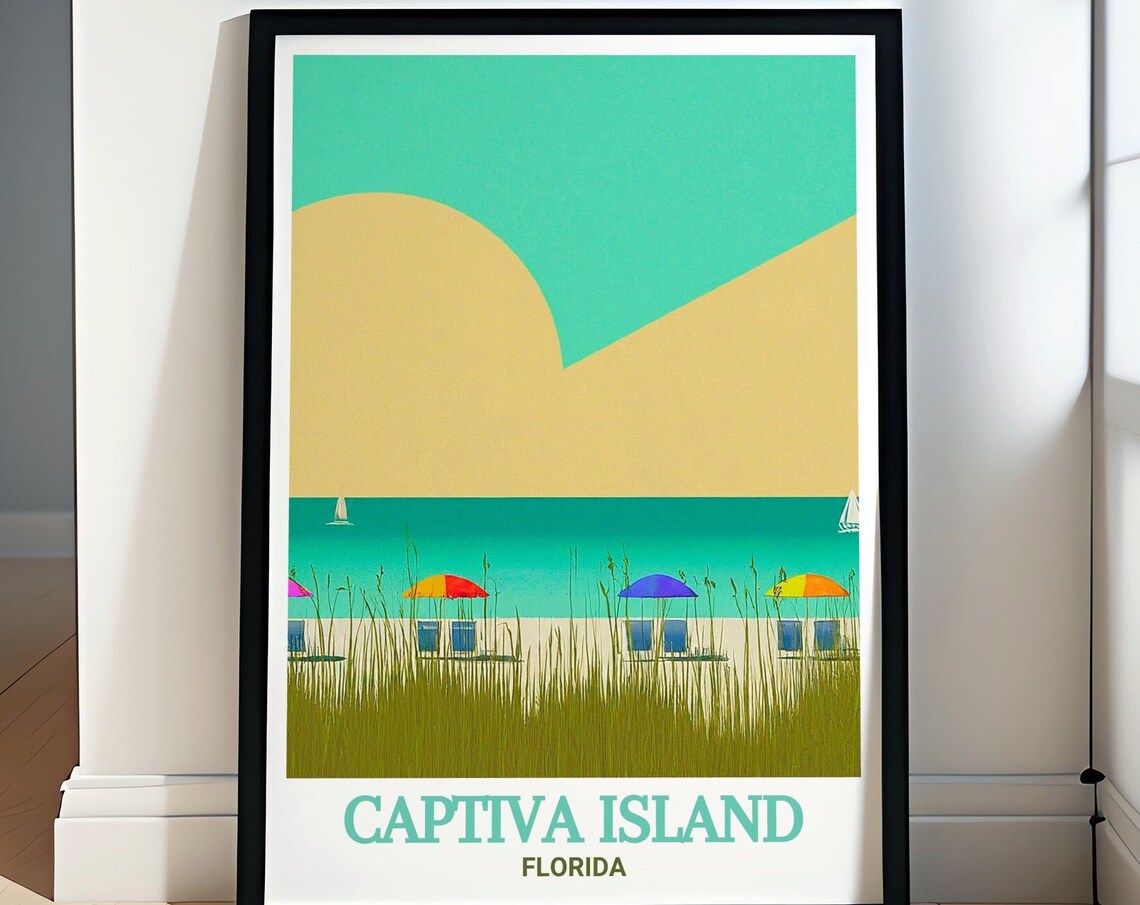 Captiva Island Florida Beach Umbrellas Minimalist Art Poster