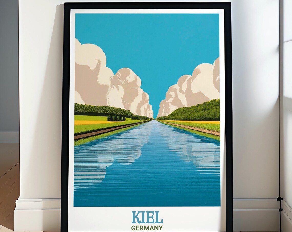 Kiel Germany Canal Symmetry Sky Cloud Reflections Travel Poster