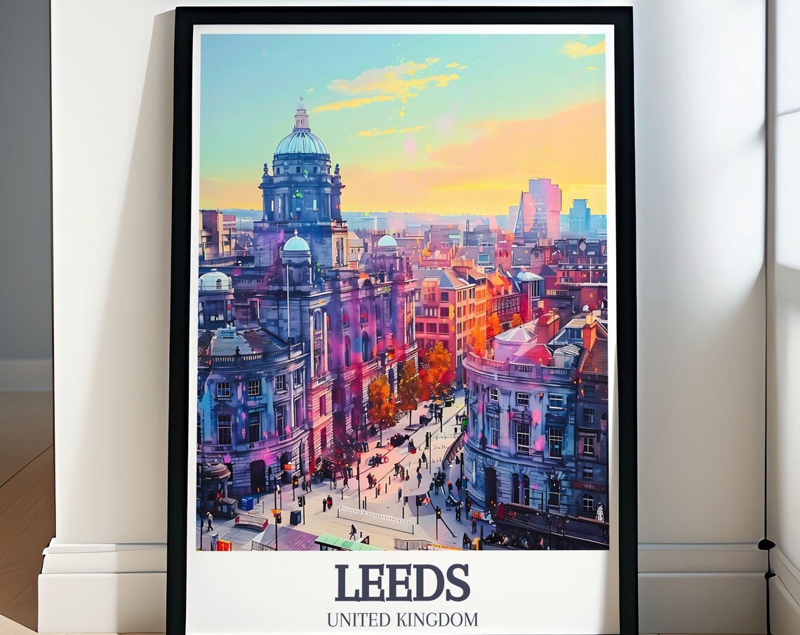 Leeds England Cityscape with Domed Landmarks at Sunset Poster