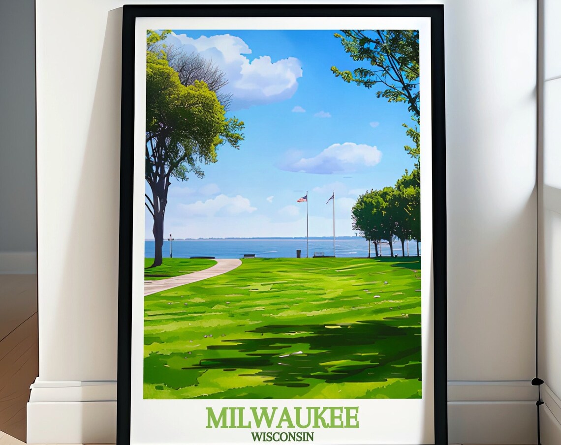 Milwaukee Veterans Park Lake Michigan Lawn Path Travel Art Poster