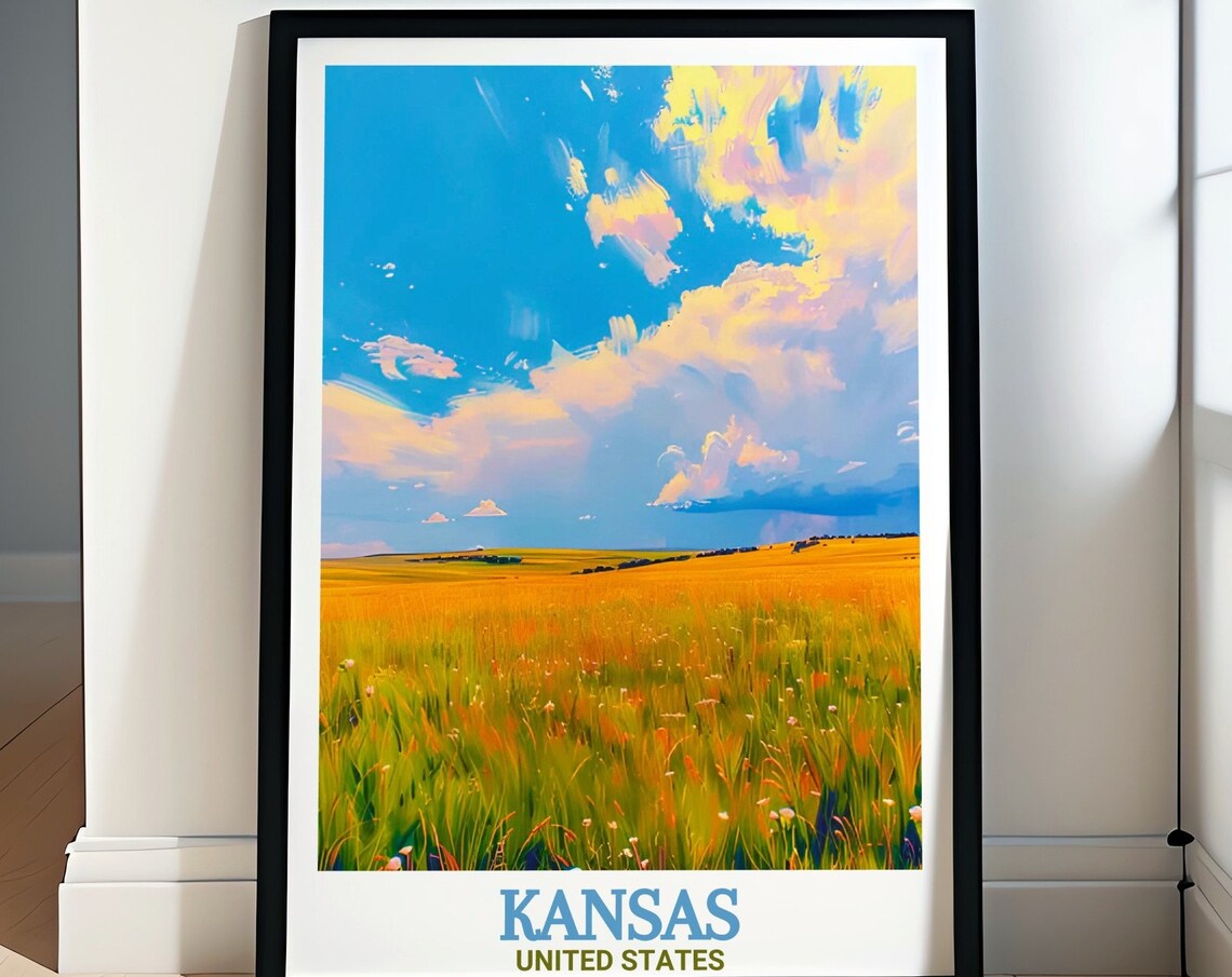 Kansas Tallgrass Prairie Golden Grass Under Dramatic Sky Poster