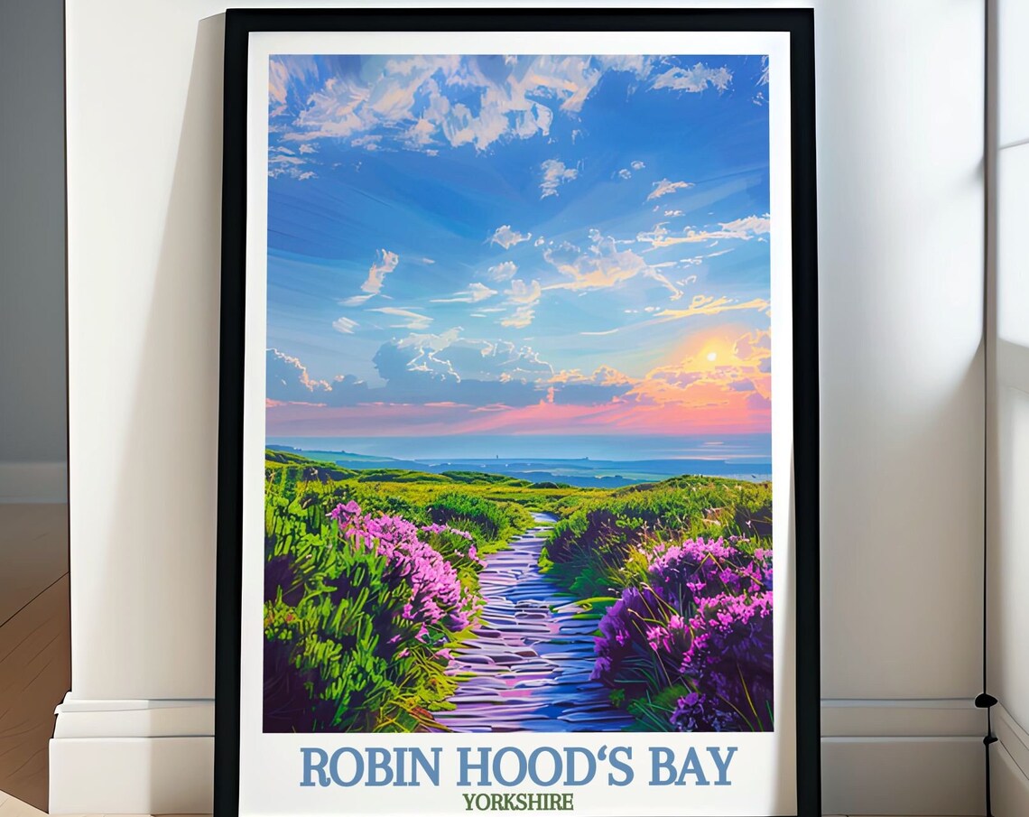 Robin Hoods Bay Heather Clifftop Trail Sunset Yorkshire Poster