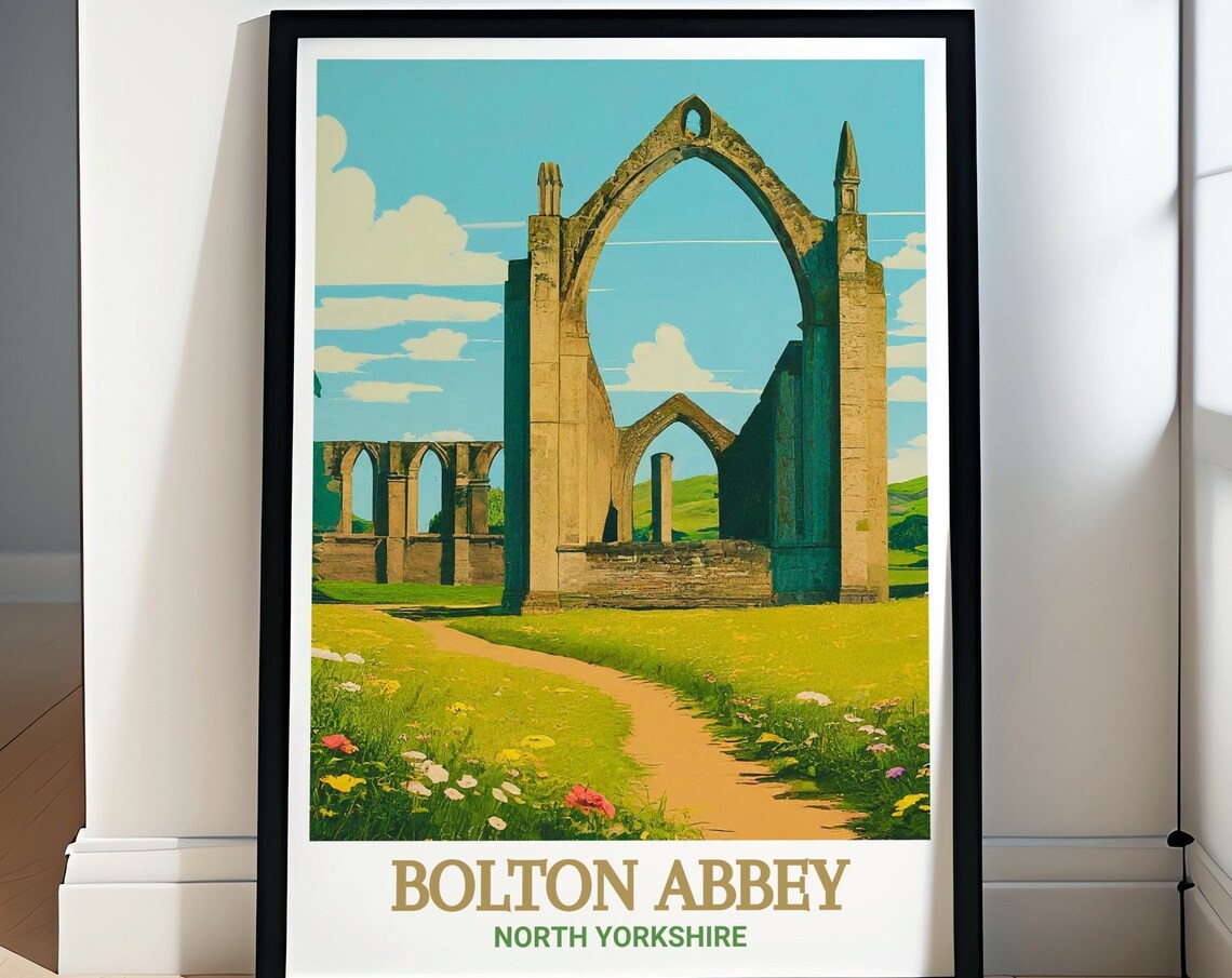 Bolton Abbey Priory Ruins Arches Wildflower Meadow Path Poster