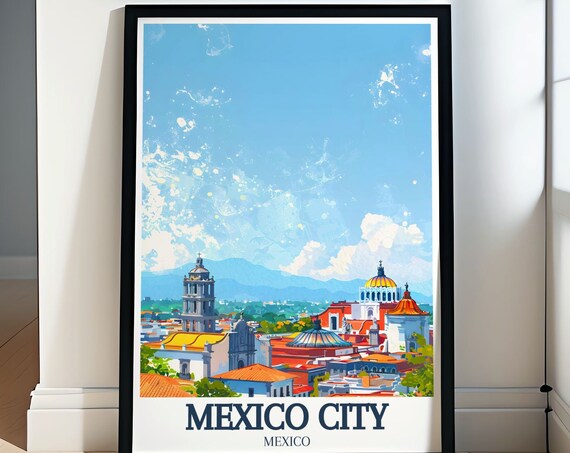 Mexico City Cathedral Skyline Daytime Blue Sky Travel Poster