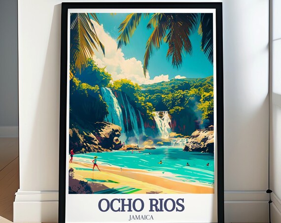 Dunns River Falls Ocho Rios Jamaica Beach Cascades Travel Poster