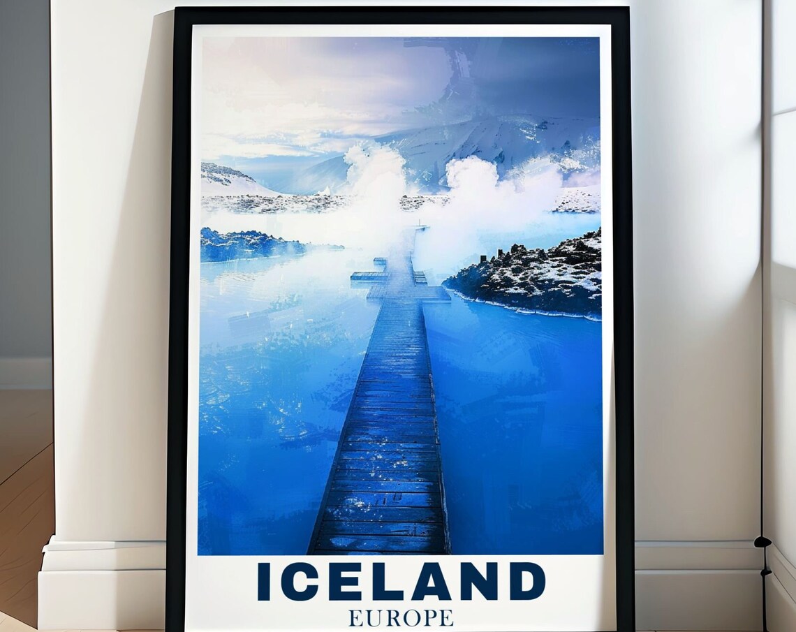 Blue Lagoon Steaming Pools Wooden Walkway Iceland Europe Travel Poster