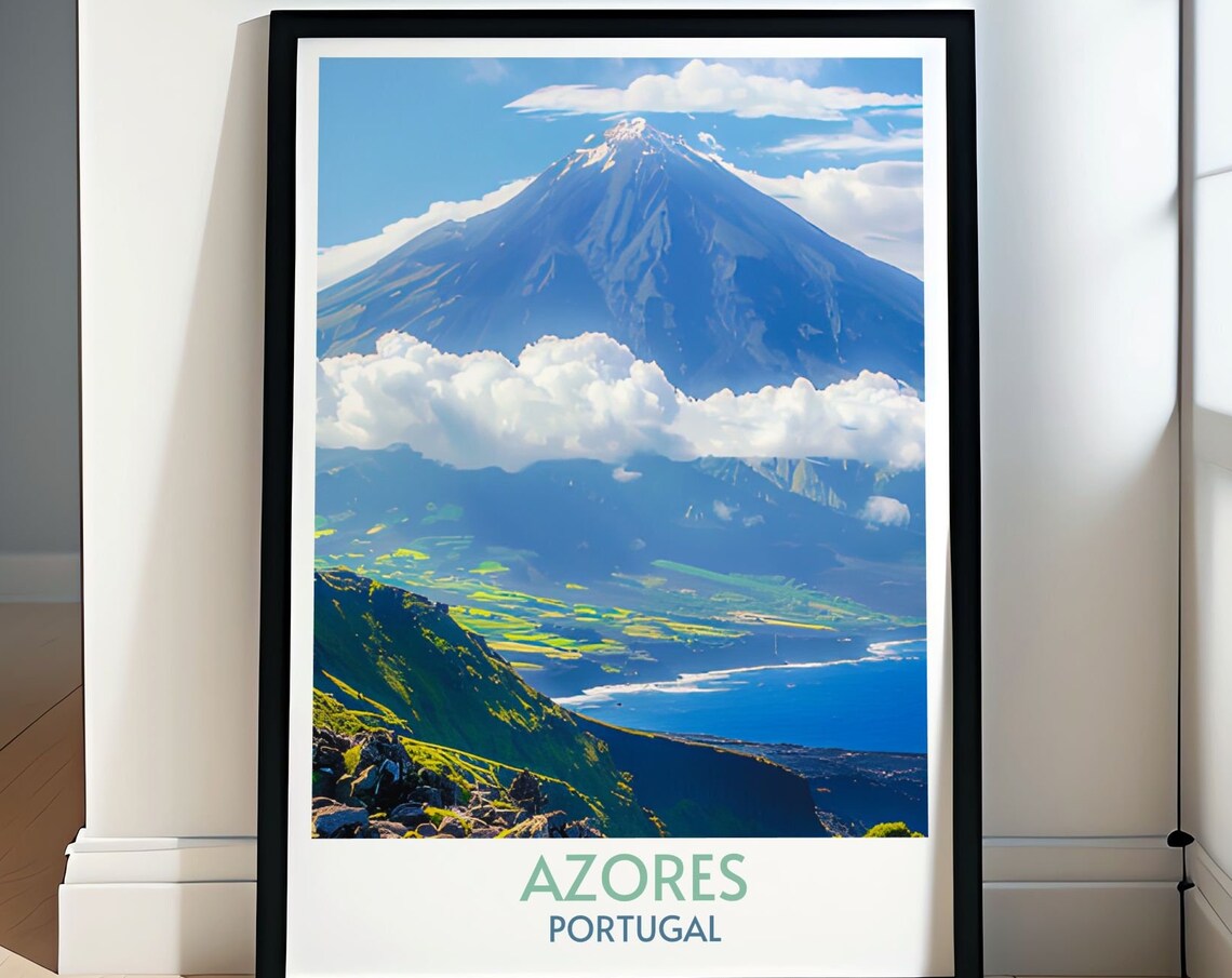 Azores Portugal Mount Pico Volcano Clouds Summit Island Travel Poster