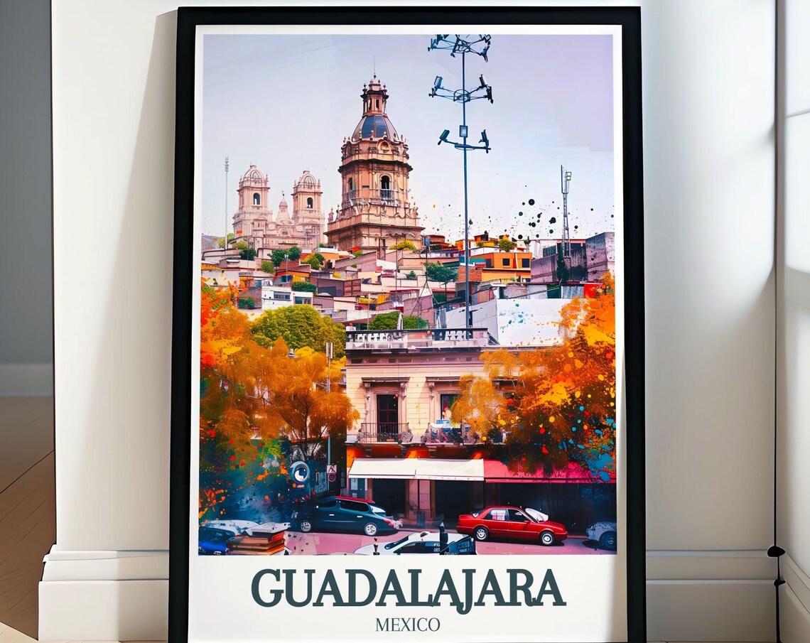 Guadalajara Mexico Cathedral Domes Colonial City Travel Poster