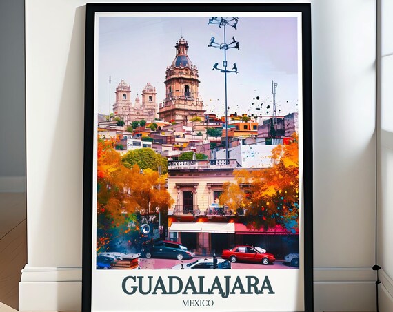 Guadalajara Mexico Cathedral Domes Colonial City Travel Poster