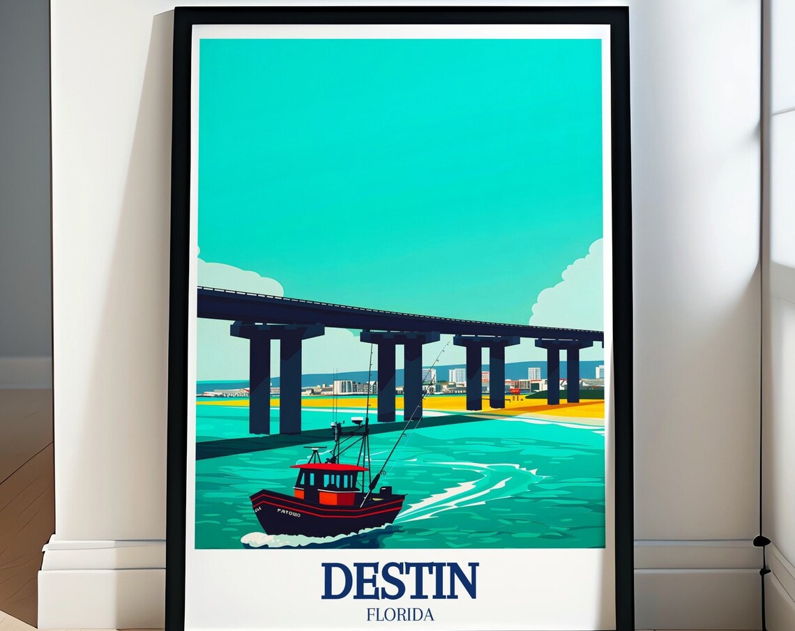 Destin Florida Fishing Boat Racing Under Harbor Bridge Poster