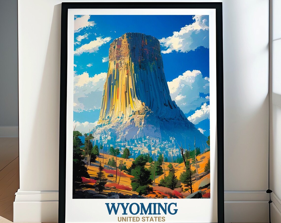 Devils Tower Wyoming National Monument Vintage Travel Poster