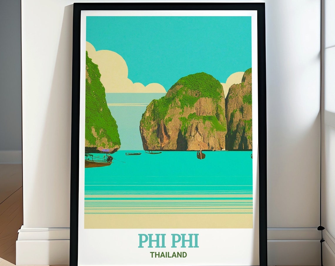 Phi Phi Islands Maya Bay Limestone Cliffs Thailand Travel Poster