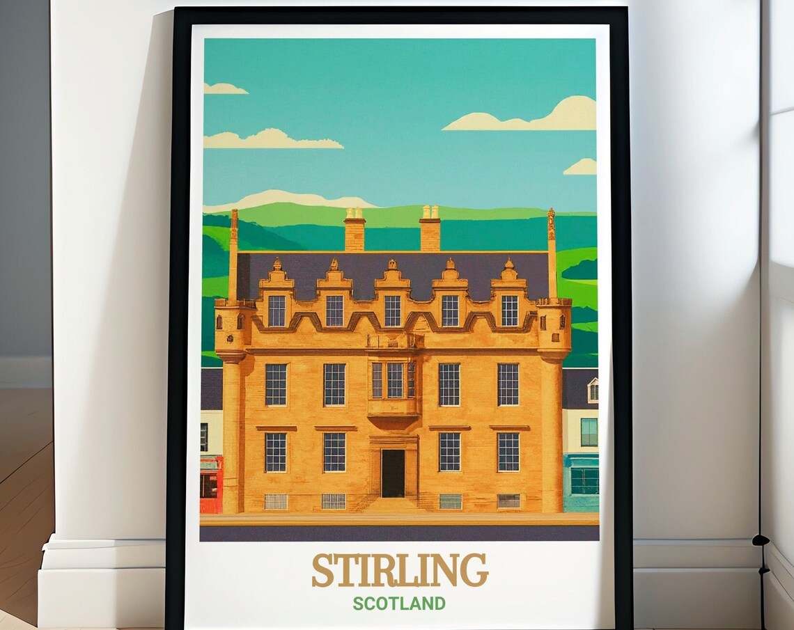 Stirling Scotland Historic Stone Townhouse Facade Travel Poster