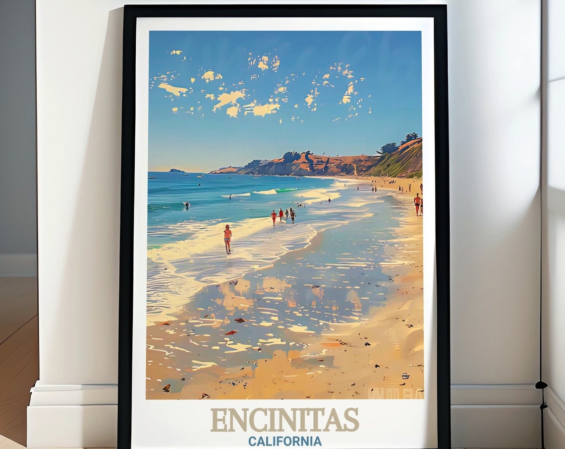 Encinitas California Moonlight State Beach Walkers Surf Poster