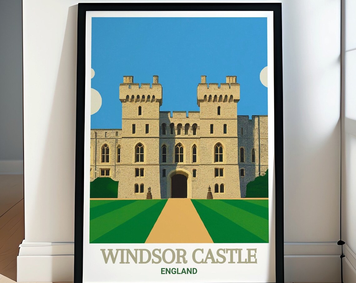 Windsor Castle Front Towers And Green Lawn England Travel Poster