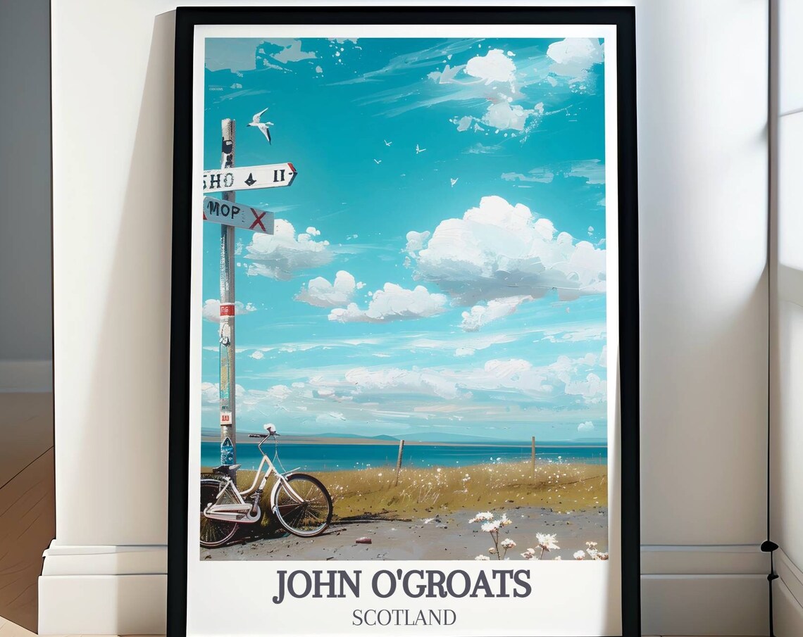 John O'Groats Signpost Bicycle by the Sea Coast to Coast Poster