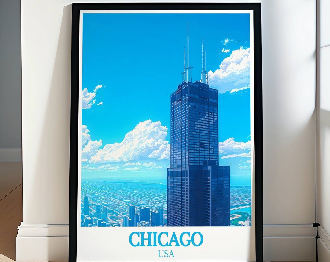 Chicago Willis Tower Blue Sky Skyscraper City View USA Poster