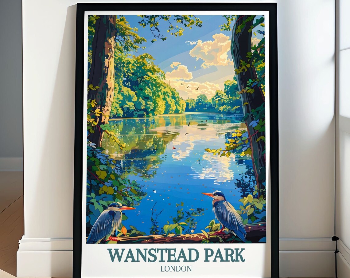 Wanstead Park Herons Resting on Log Forest Lake Travel Poster